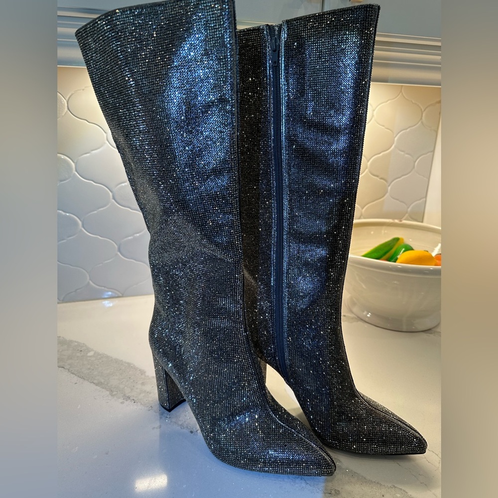 NWT INC Pewter Crystal Knee Boots - Picture 6 of 7
